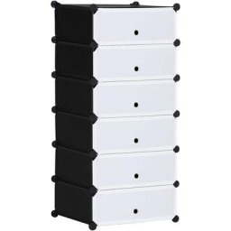 Meuble de rangement à chaussures modulable 6 casiers rectangulaires empilables - noir et blanc
