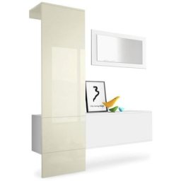 Garderobe Meubles d'entrée Carlton Set 4 Blanc - haute brillance & tons naturels - Panneau