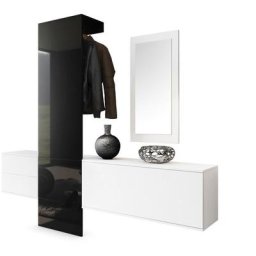 Garderobe Meubles d'entrée Carlton Set 1 Blanc - haute brillance & tons naturels - Panneau en Noir
