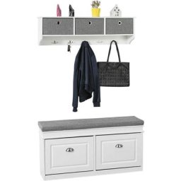 Sobuy - FSR64-W + FRG282-W Set de Banc de Rangement avec Coussin Rembourré, 2 abattants + Meuble