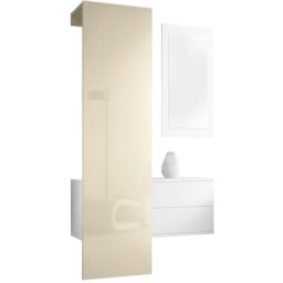 Garderobe Meubles d'entrée Carlton Set 2 Blanc - haute brillance & tons naturels - Panneau
