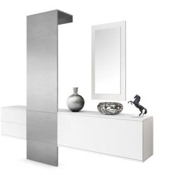 Garderobe Meubles d'entrée Carlton Set 1 Blanc - haute brillance & tons naturels - Panneau