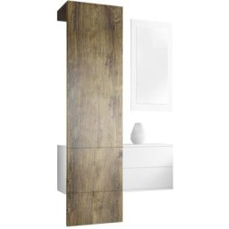 Garderobe Meubles d'entrée Carlton Set 2 Blanc - haute brillance & tons naturels - Panneau