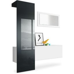 Garderobe Meubles d'entrée Carlton Set 4 Blanc - haute brillance & tons naturels - Panneau en Noir