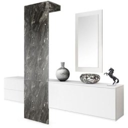 Garderobe Meubles d'entrée Carlton Set 1 Blanc - haute brillance & tons naturels - Panneau