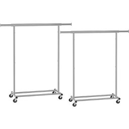 Portant à Vêtements avec Roulettes, Tringle Extensible pour Charge Lourde, Porte-manteau, Rangement