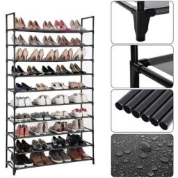 10 Niveaux en Acier Inoxydable à Chaussure étagère à Chaussure meuble rangement - Noir