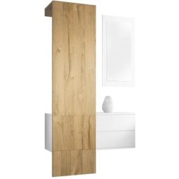 Garderobe Meubles d'entrée Carlton Set 2 Blanc - haute brillance & tons naturels - Panneau