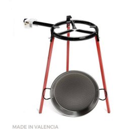 Kit poele à paella polie 38cm avec trépied et bruleur gaz 300mm. Vaello