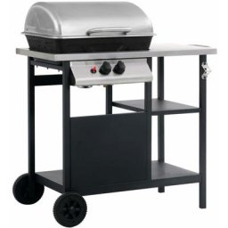 Barbecue à gaz avec tablette à 3 couches Noir et argenté Vidaxl Noir et argenté