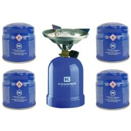 Réchaud à gaz 2200W Coque métal + 4 cartouches de gaz Kemper Réchaud camping pour cartouche gaz 190g