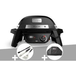 Barbecue électrique Weber Pulse 1000 + Kit ustensiles 3 pièces Better + Housse - Noir