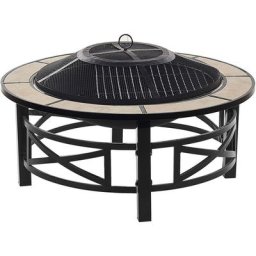 Barbecue de Jardin avec Foyer en Céramique Noire et Base Ronde Beige Hierro - Beige