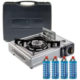 Réchaud à gaz NOMADE INOX KEMPER 1900W + 4 cartouches gaz Allumage piezo Sécurité insert gaz