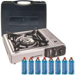 Réchaud à gaz nomade Acier Kemper 2200W + 8 cartouches gaz Allumage piezo Sécurité insert gaz
