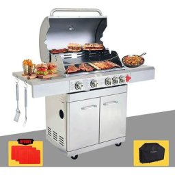 Barbecue Gaz inox 4 Brûleurs +1 Réchaud 17.5KW, inclus Grill et Plancha & Thermomètre,Puissance