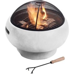 Teamson Home - Braséro de jardin à bois chauffage extérieur grille charbon bbq avec tisonnier