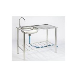 Garten - Evier d'extérieur en acier inoxydable (camping) - avec robinet, tuyau d'évacuation - 100 x