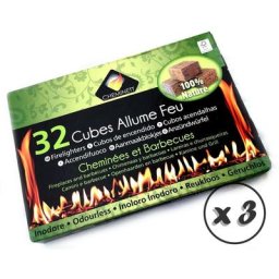 Cubes allume-feu pour cheminées Barbecues feux de camp fours à bois poêle - Quantité x 3 - 32 cubes