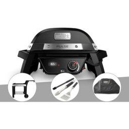 Barbecue électrique Weber Pulse 1000 + Chariot + Kit ustensiles 3 pièces Better + Housse - Noir