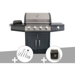 Barbecue à gaz Piretto + Malette 8 ustensiles + Weber Connect Smart Grilling Hub Jardideco Noir