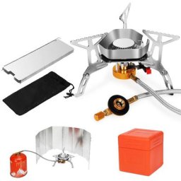 Réchaud de Camping 3500W Portable réchaud gaz Pliable Brûleur à Gaz Anti-Vent avec Bouton