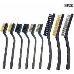 Tumalagia - 9pcs Handy Mini Wire Brush Cleaner Brosse Métallique Acier Inoxydable/Nylon/Laiton