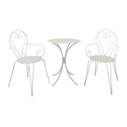 Set Table de jardin romantique en fer forgé 60 cm + 2 fauteuils - Blanc