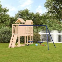 Aire de Jeux Maisonnette de jeu avec mur d'escalade balançoires Maison enfant exterieur bois de pin