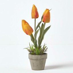 Tulipes artificielles oranges en pot en pâte à papier 27 cm - Orange - Homescapes