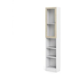 Ebuy24 - Base Étagère 1 porte vitrée et 2 tablettes de rangement, blanc, finition chêne structuré.