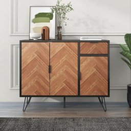Buffet bas, Commode 3 Portes et 1 tiroir, Bois en Panneau de particules, Noir et marron, 90 x 72 x
