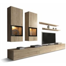 Ensemble meubles tv, 6 éléments, Style moderne - Unité murale rosbar 10 (San Remo + Noir)