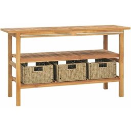 Meuble de salle de bain avec 3 paniers Teck solide 132x45x75 cm