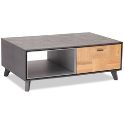 Seth Table basse 75x120 cm, 1 espace ouvert, 2 rabats, gris, chêne.