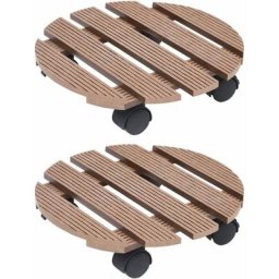 Lot de 2 Chariots à plantes | Support et plateau pour jardinière Marron Ø30x7,5 cm wpc 93360 - Brun