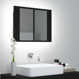 Armoire de salle de bain à miroir à led Noir 60x12x45 cm