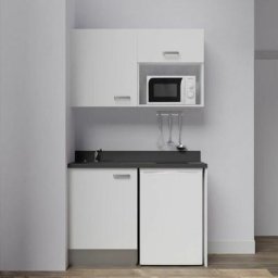 Cuisibane - Kitchenette K07L - 120 cm - emplacements frigo top et micro-ondesBlancNeroévier à gauche