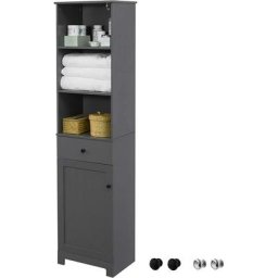 Meuble Colonne de Salle de Bain Armoire Rangement - Gris Foncé BZR17-DG - Sobuy