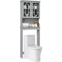 Meuble Dessus Toilette wc Colonne de Salle de Bain avec 2 Portes Étagère de Salle de Bain Armoire
