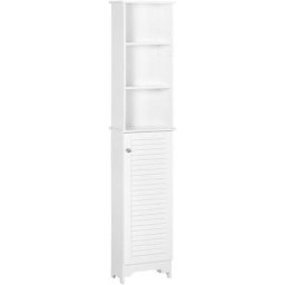 Meuble colonne salle de bain 3 niches placard porte persienne 3 étagères mdf panneaux de particules