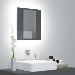 Meuble de salle de bain | Armoire à miroir de bain à led Gris brillant 40x12x45 cm