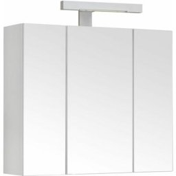 Armoire de toilette éclairante PIAN'O 60cm - 3 portes miroir éclairage LED et prise blanc mat