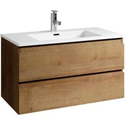 Meuble de salle de bain Angela 100cm lavabo Chene – Armoire de rangement Meuble lavabo - Chene