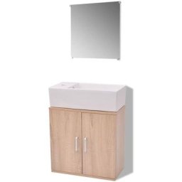 Meubles de salle de bains trois pièces Beige Vidaxl Beige