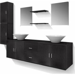 Mobilier de salle de bain avec lavabo 9 pcs Noir vidaXL - Noir