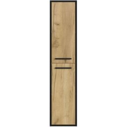 Colonne de salle de bain en mélamine coloris chêne / noir - Longueur 30 x profondeur 25 x Hauteur