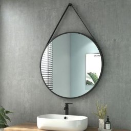 Heilmetz Miroir Mural, Miroir Salle de Bain Rond, Diamètre 80cm, Miroir Mural avec Bandoulière