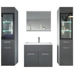 Meuble de salle de bain Rio xl led 60 cm lavabo Gris brillant - Armoire de rangement Meuble lavabo