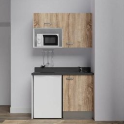 Cuisibane - Kitchenette K07L - 120 cm - emplacements frigo top et micro-ondesBoisNeroévier à droite